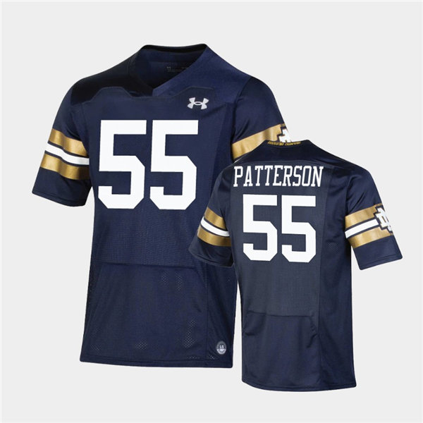 Mens Notre Dame Fighting Irish #55 Jarrett Patterson Under Armour Navy 2021 Shamrock Series Game Jersey 