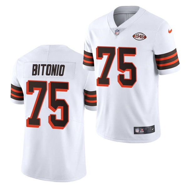 Mens Cleveland Browns #75 Joel Bitonio Nike 2021 White Retro 1946 75th Anniversary Jersey