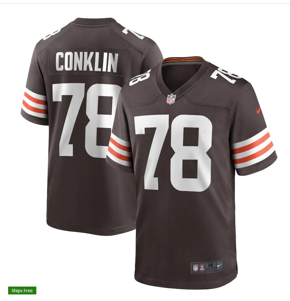 Mens Cleveland Browns #78 Jack Conklin Nike Brown Home Vapor Limited Jersey