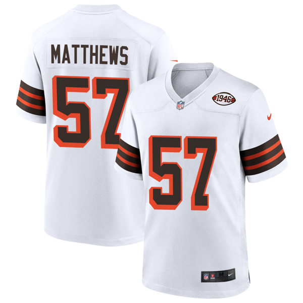 Mens Cleveland Browns Retired Player #57 Clay Matthews Nike 2021 White Retro 1946 75th Anniversary Jersey