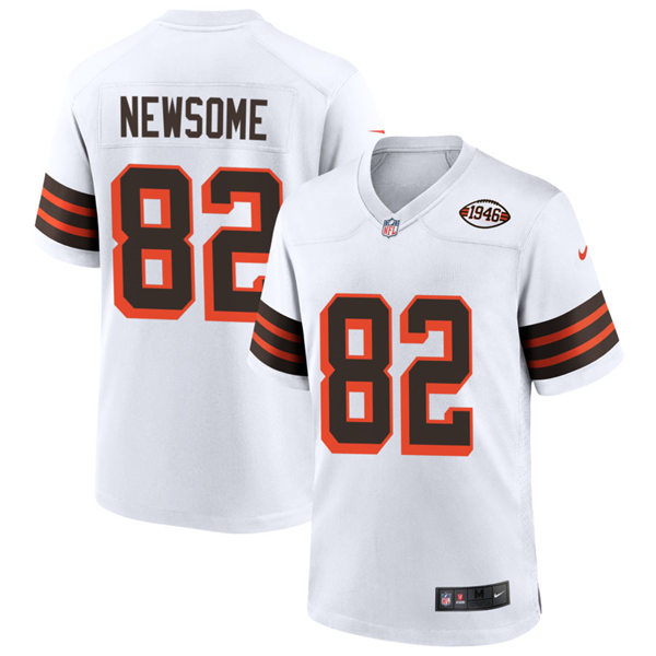 Mens Cleveland Browns Retired Player #82 Ozzie Newsome Nike 2021 White Retro 1946 75th Anniversary Jersey