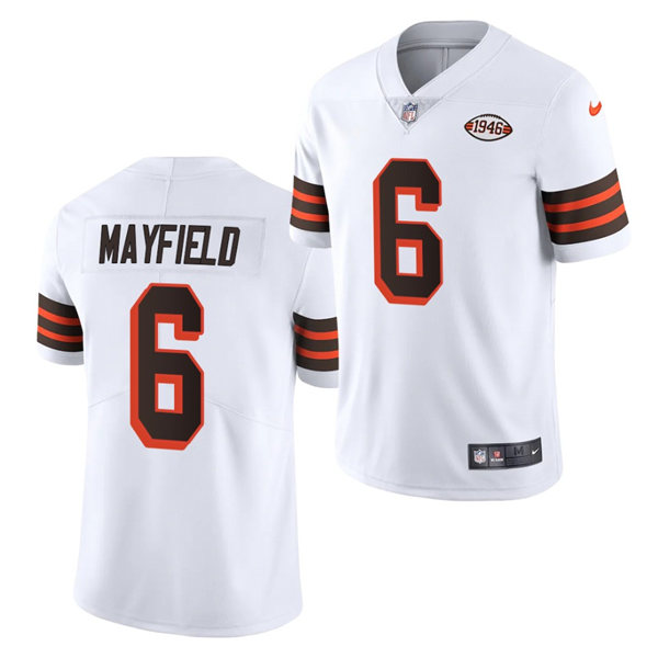 Mens Cleveland Browns #6 Baker Mayfield Nike 2021 White Retro 1946 75th Anniversary Jersey