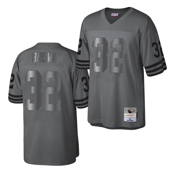Mens Cleveland Browns #32 Jim Brown Mitchell&Ness Throwback Charcoal Metal Legacy Jersey