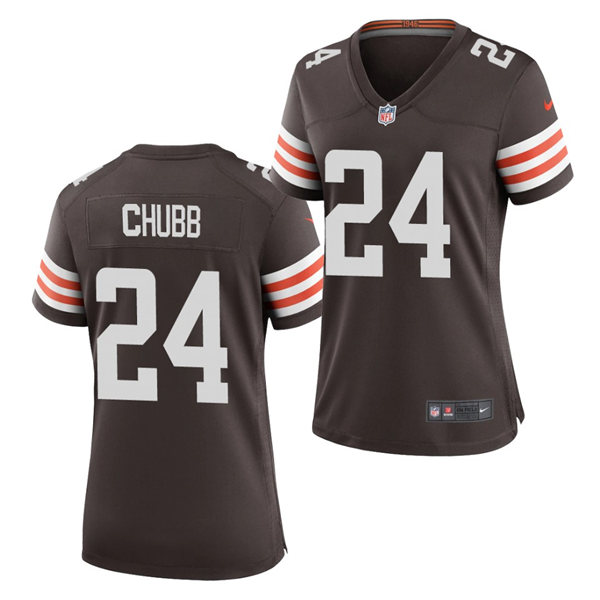Womens Cleveland Browns #24 Nick Chubb Nike Brown Home Vapor Limited Jersey