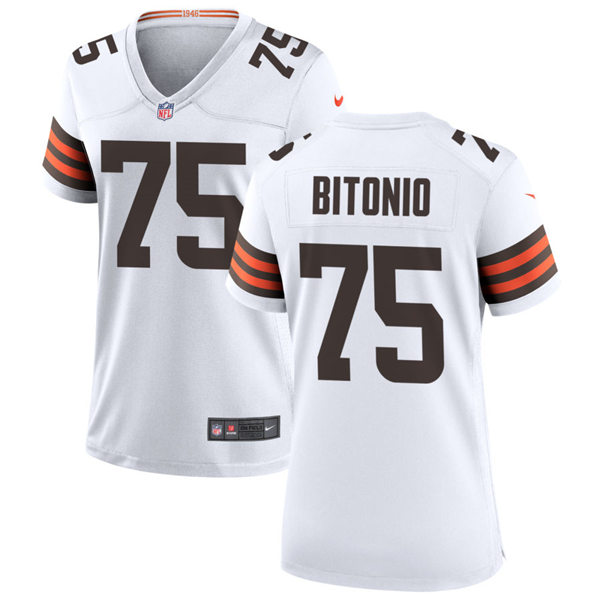 Womens Cleveland Browns #75 Joel Bitonio Nike White Away Vapor Limited Jersey