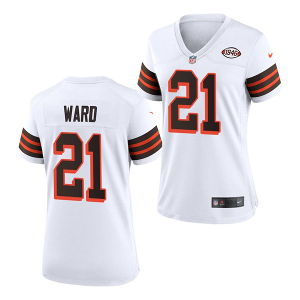 Womens Cleveland Browns #21 Denzel Ward Nike 2021 White Retro 1946 75th Anniversary Jersey