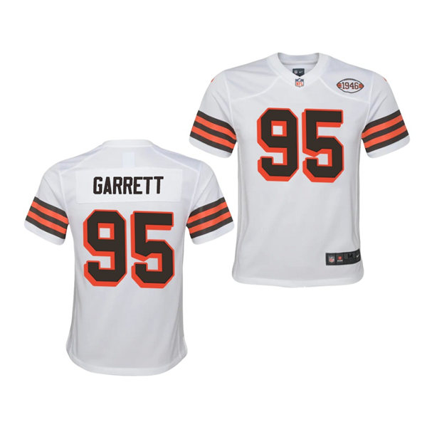 Youth Cleveland Browns #95 Myles Garrett Nike 2021 White Retro 1946 75th Anniversary Jersey