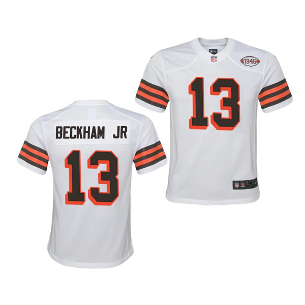 Youth Cleveland Browns #13 Odell Beckham Jr. Nike 2021 White Retro 1946 75th Anniversary Jersey