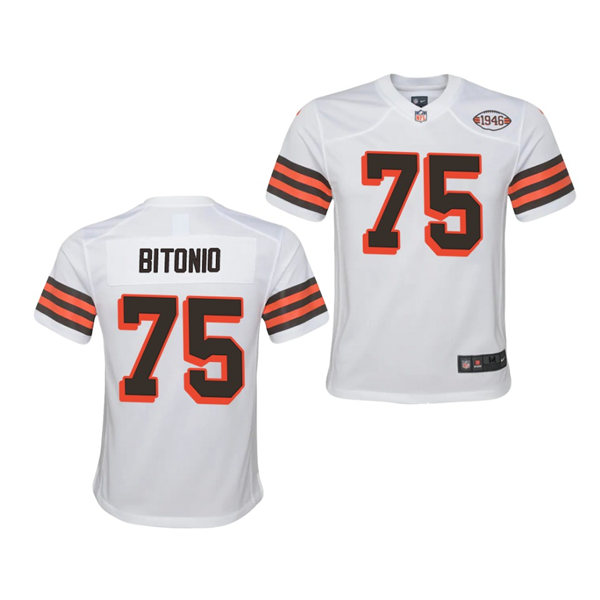 Youth Cleveland Browns #75 Joel Bitonio Nike 1946 Throwback White 75th Anniversary Game Jersey