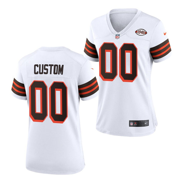 Womens Cleveland Browns Custom Joe DeLamielleure Jim Brown Joe Thomas Otto Graham Nike White 1946 Retro 75th Anniversary Jersey