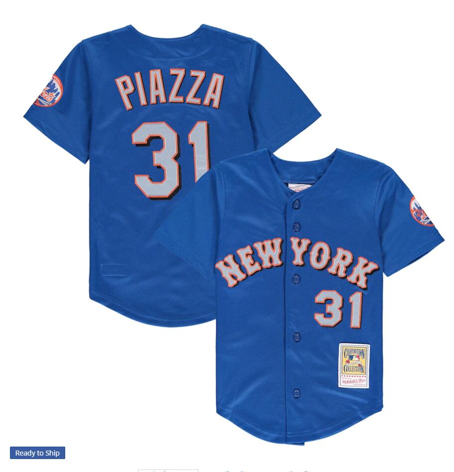 Mens New York Mets #31 Mike Piazza Mitchell&Ness Royal Grey New York Cooperstown Collection Jersey