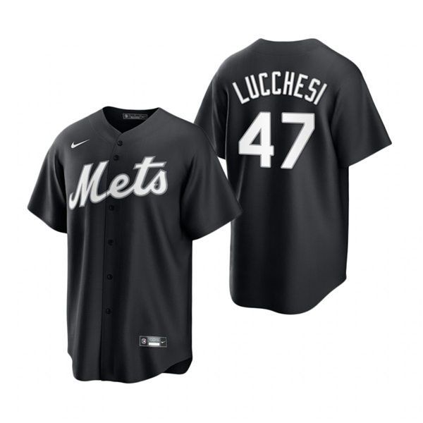 Mens New York Mets #47 Joey Lucchesi Nike Stitched 2021 Black Fashion Jersey