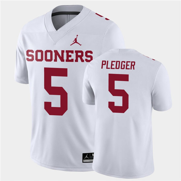Mens Oklahoma Sooners #5 T.J. Pledger White Jordan College Football Game Jersey
