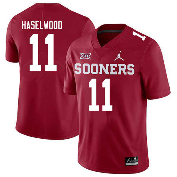 Mens Oklahoma Sooners #11 Jadon Haselwood Crimson Jordan College Football Game Jersey