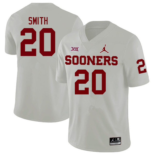 Mens Oklahoma Sooners #20 Clayton Smith White Jordan College Football Game Jersey