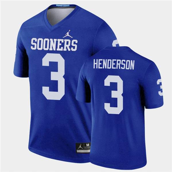 Mens Oklahoma Sooners #3 Mikey Henderson Blue Jordan Legend College Football Jersey