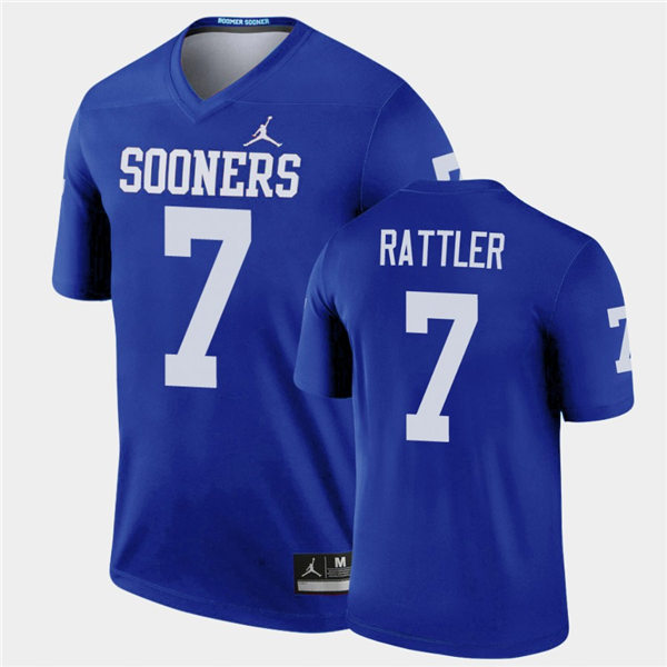 Mens Oklahoma Sooners #7 Spencer Rattler Blue Jordan Legend College Football Jersey
