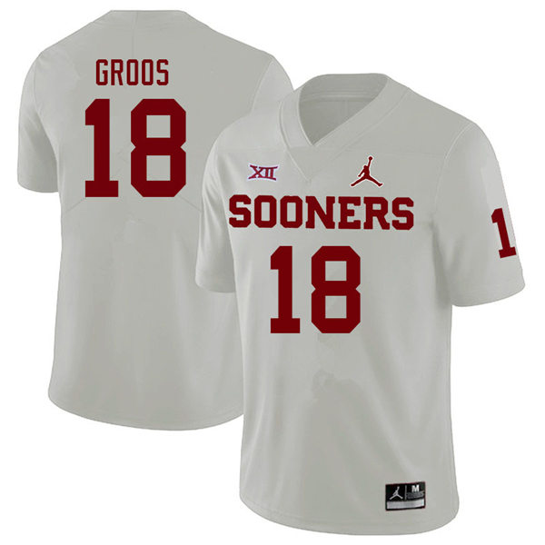 Mens Oklahoma Sooners #18 Carsten Groos White Jordan College Football Game Jersey