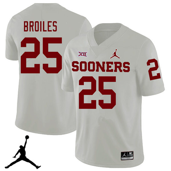 Mens Oklahoma Sooners #25 Justin Broiles White Jordan College Football Game Jersey