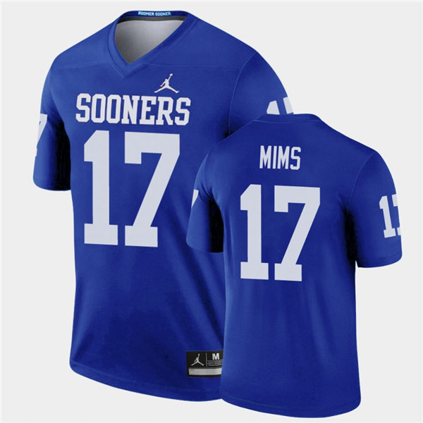 Mens Oklahoma Sooners #17 Marvin Mims Jr. Blue Jordan Legend College Football Jersey