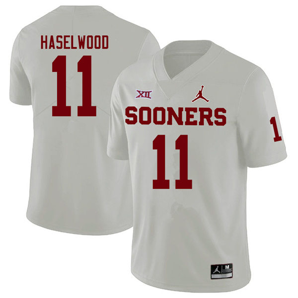 Mens Oklahoma Sooners #11 Jadon Haselwood White Jordan College Football Game Jersey