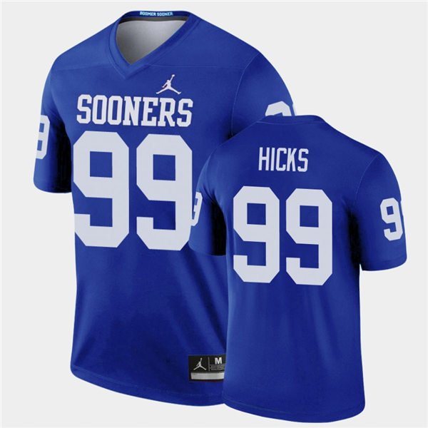 Mens Oklahoma Sooners #99 Marcus Hicks Blue Jordan Legend College Football Jersey