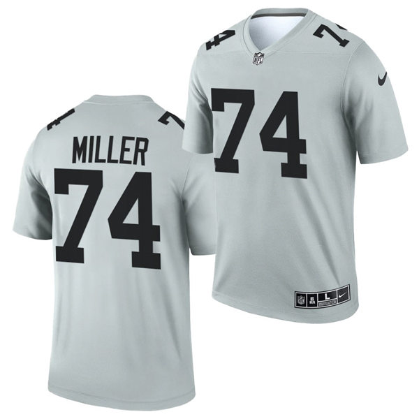 Men Las Vegas Raiders #74 Kolton Miller Nike 2021 Silver Inverted Legend Jersey