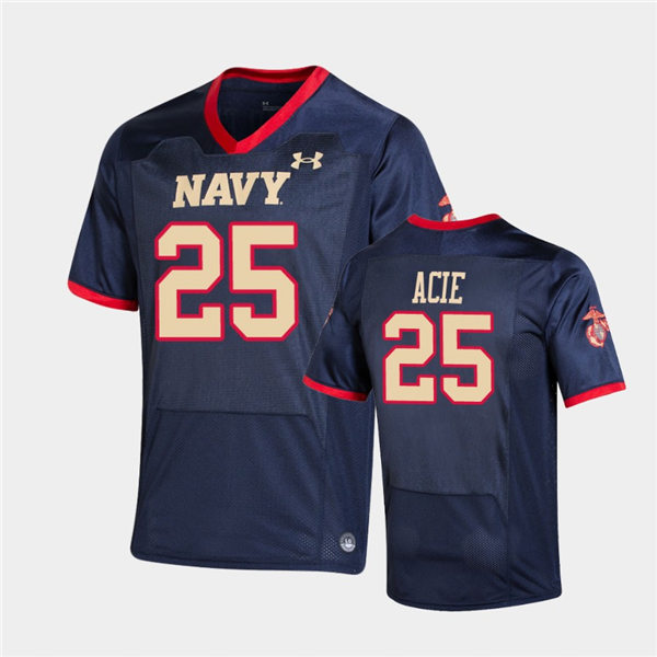 Mens Navy Midshipmen #25 Carlinos Acie Under Armour Navy USMC Special Game Football Jersey