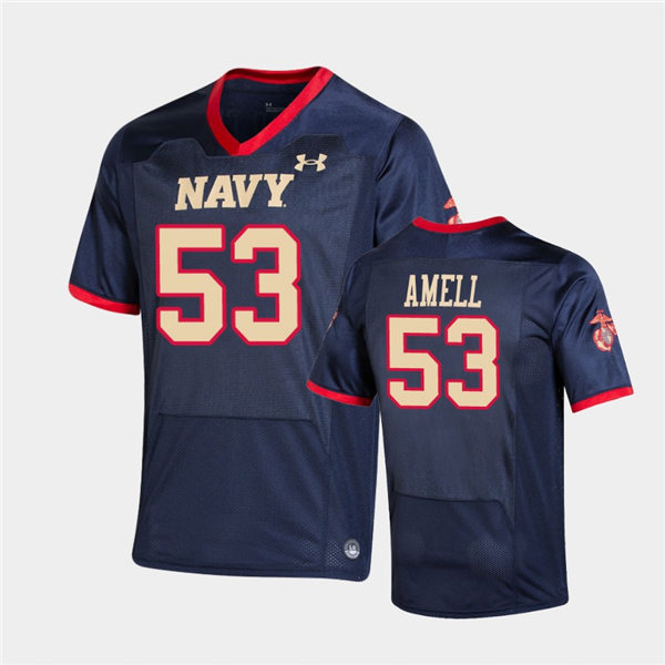 Mens Navy Midshipmen #53 John Amell Under Armour Navy USMC Special Game Football Jersey
