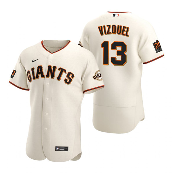 Mens San Francisco Giants Retired Player #13 Omar Vizquel Nike Cream Home Flexbase Jersey