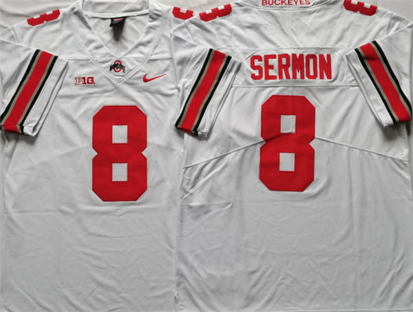 Mens Ohio State Buckeyes ##8 Trey Sermon Nike White College Football Game Jersey