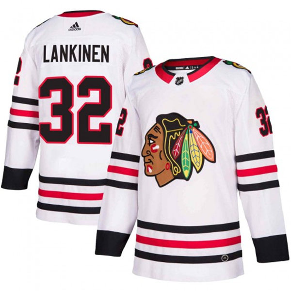 Mens Chicago Blackhawks #32 Kevin Lankinen Adidas Away White Jersey