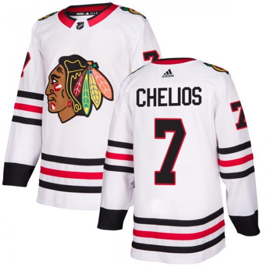 Mens Chicago Blackhawks Retired Player #7 Chris Chelios Adidas Away White Jersey