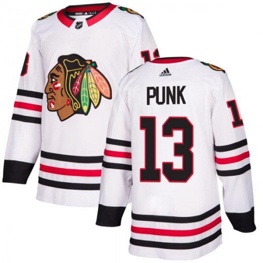 Mens WWE Champion #13 CM Punk Chicago Blackhawks Adidas Away White Hockey Jersey