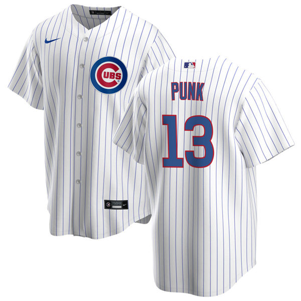 Mens WWE Champion #13 CM Punk Chicago Cubs Nike White CoolBase Baseball Jersey