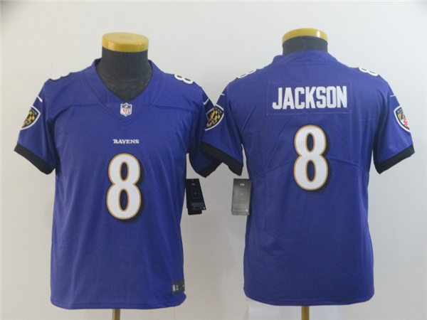 Youth Baltimore Ravens #8 Lamar Jackson Nike Purple Stitched NFL Limited Jersey