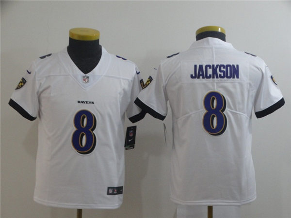 Youth Baltimore Ravens #8 Lamar Jackson Nike White Stitched NFL Limited Jersey