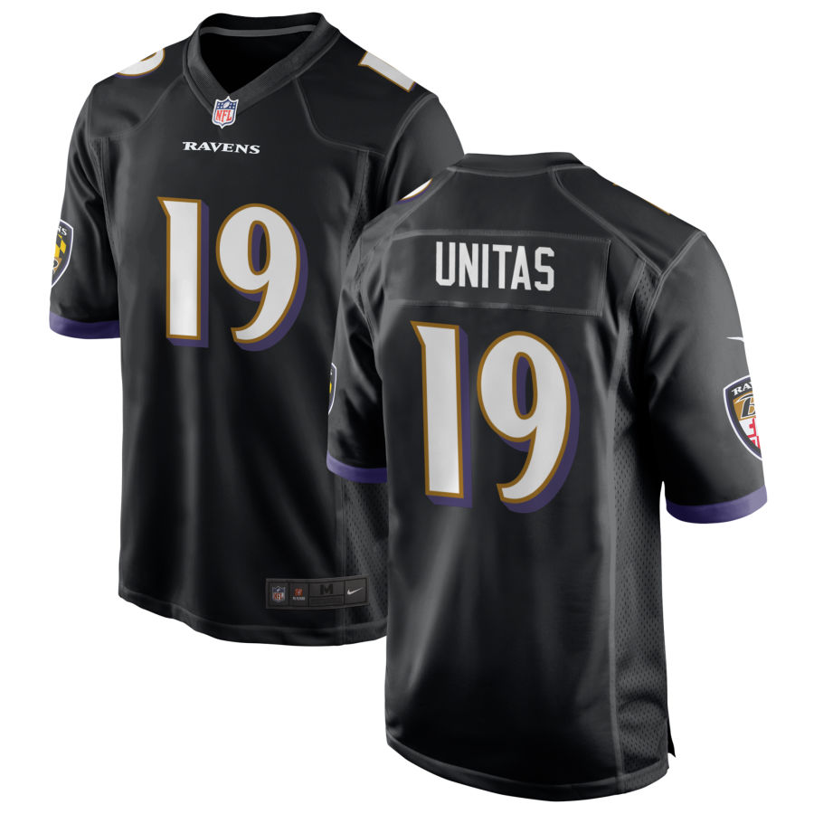 Mens Baltimore Ravens Retired Player #19 Johnny Unitas Nike Black Vapor Limited Player Jersey
