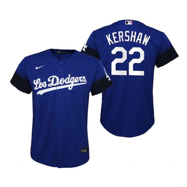 Youth Los Angeles Dodgers #22 Clayton Kershaw Nike Royal 2021 MLB City Connect Jersey