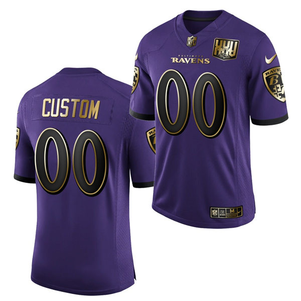 Mens Baltimore Ravens Custom J.K. Dobbins Sammy Watkins Derek Wolfe Justin Houston Bradley Bozeman Nike Purple 25th Anniversary Golden Limited Jersey