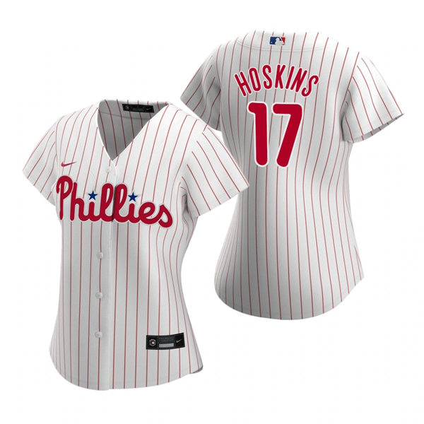 Womens Philadelphia Phillies #17 Rhys Hoskins Nike White Pinstripe Home Jersey