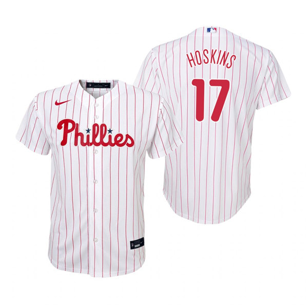 Youth Philadelphia Phillies #17 Rhys Hoskins Nike White Pinstripe Home Jersey