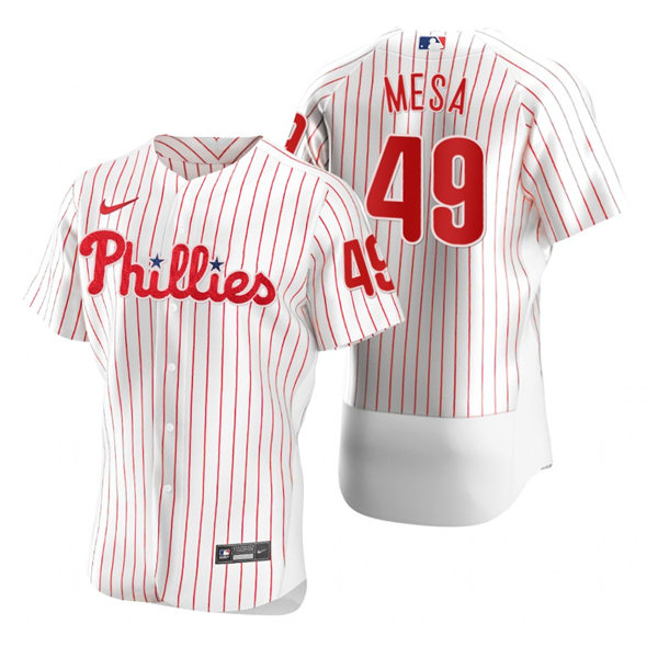Mens Philadelphia Phillies Retired Player #49 Jose Mesa Nike White Pinstripe Home Flexbase Jersey