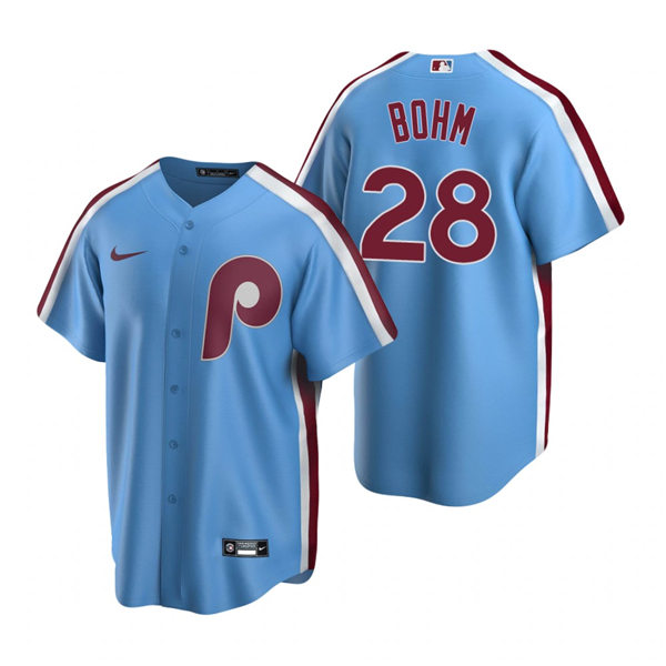 Mens Philadelphia Phillies #28 Alec Bohm Nike Light Blue Cooperstown Collection Jersey