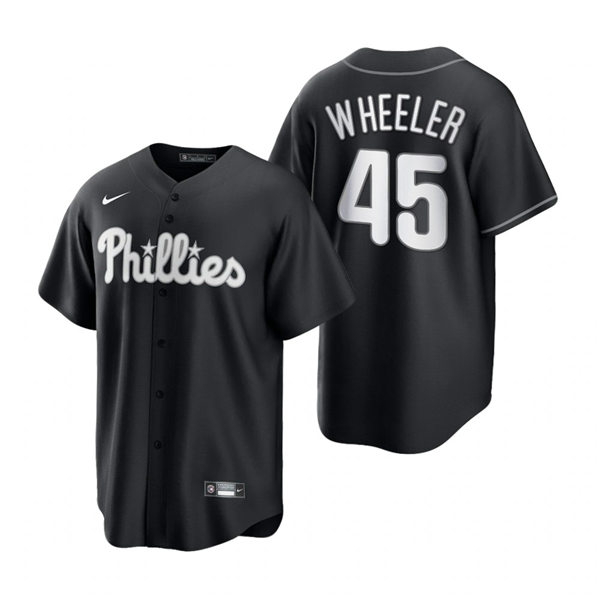 Mens Philadelphia Phillies #45 Zack Wheeler Nike 2021 Black Fashion Jersey