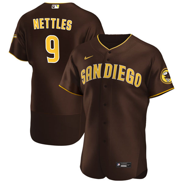 Mens San Diego Padres Retired Player #9 Graig Nettles Nike Brown Road Player FlexBase Jersey