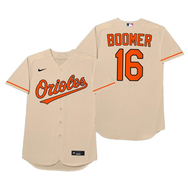 Mens Baltimore Orioles #16 Trey Mancini Nike Cream 2021 Players' Weekend Nickname Boomer Jersey