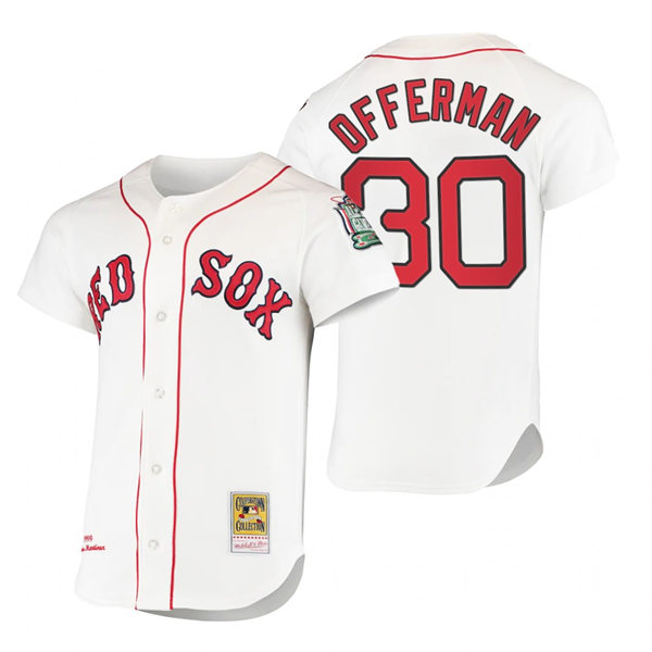 Mens Boston Red Sox #30 Jose Offerman White With Name Mitchell&Ness Cooperstown Collection Jersey