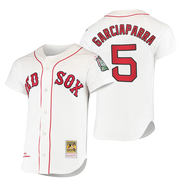 Mens Boston Red Sox #5 Nomar Garciaparra White With Name Mitchell&Ness Cooperstown Collection Jersey