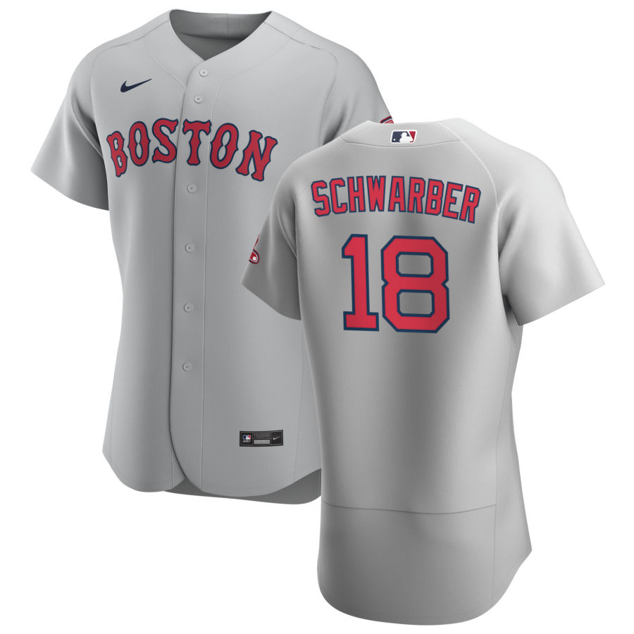 Mens Boston Red Sox #18 Kyle Schwarber Nike Gray Road Flex Base Jersey